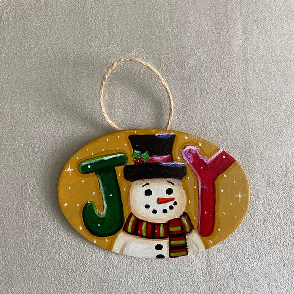 Hand Crafted Snowman JOY Ornament - Picture 2 of 3
